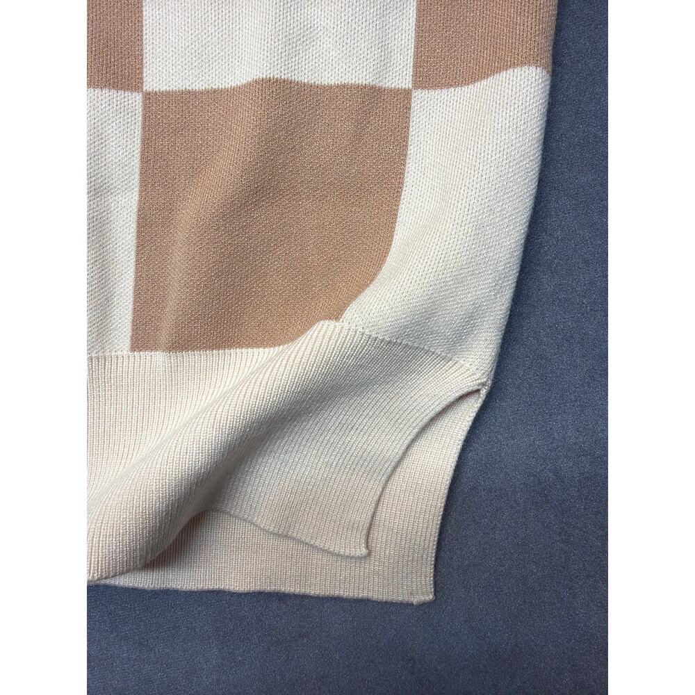 NWT Lillusory Tan/Cream Checkered Sweater Crew Neck Women's Size 2XL Oversized - Picture 4 of 7